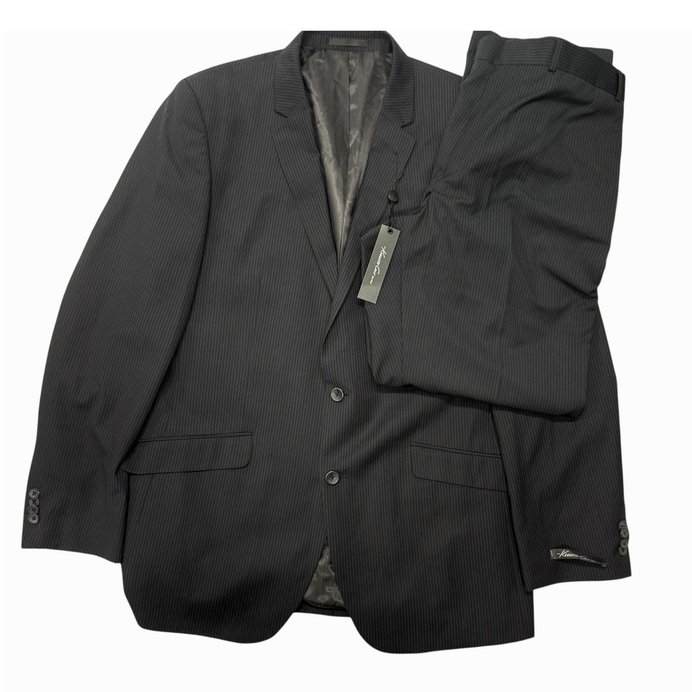 Kenneth Cole New York Mens Black Pinstripe Suit 2-Piece Set 44L 40x32 NWT
